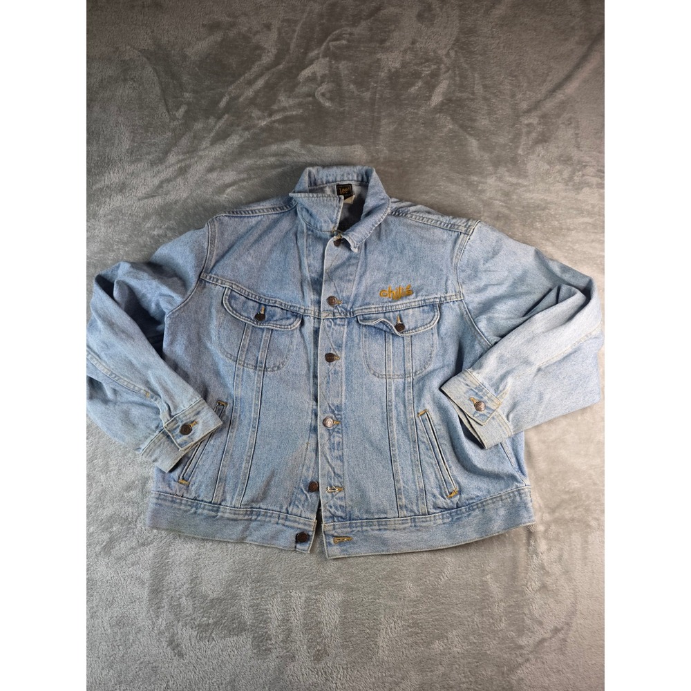 Lee Denim Jacket Mens XL Blue Chilis Restaurant Promo Like No Place Else Vintage